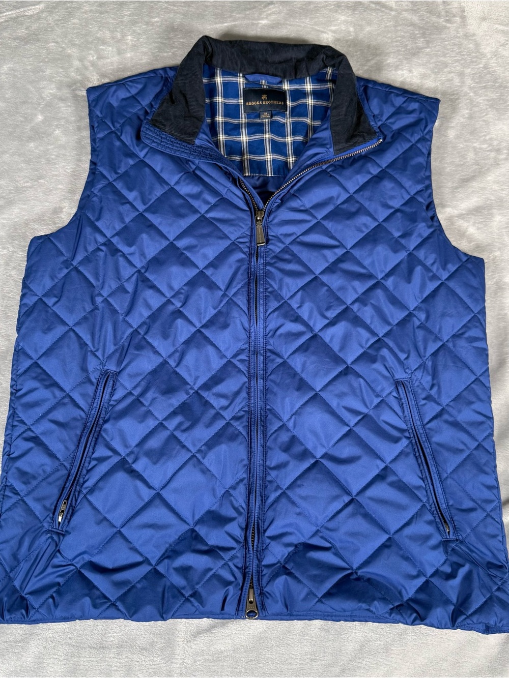 Brooks Brothers Quilted Vest Mens M Softshell Corduroy Collar Full Zip Blue
